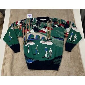 Vintage 90's Crossings Golf  AOB Scene Knit Sweater  XL Blue Men's Crewneck NEW
